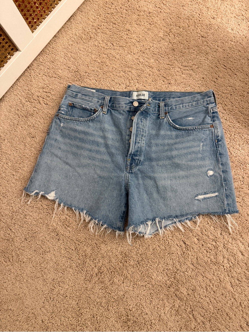 Agolde Light Wash Distressed Denim Cutoff Shorts